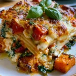 Creamy Roasted Vegetable Lasagne with Spinach, Ricotta & Mozzarella