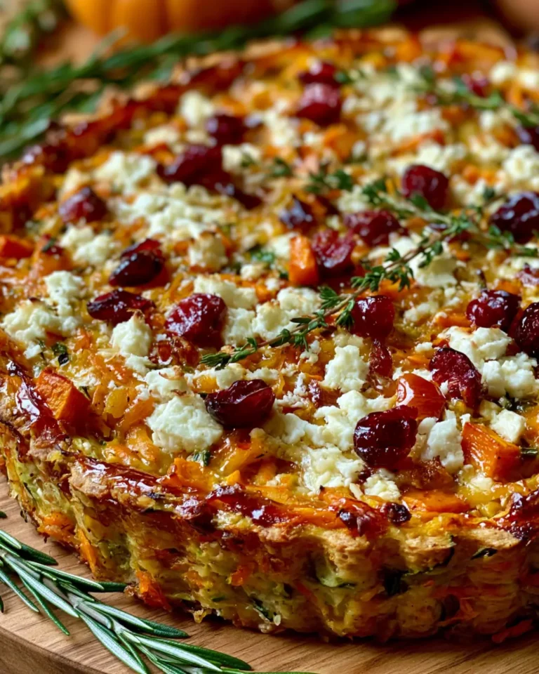 Crispy Butternut & Zucchini Rosti Quiche with Feta, Cranberries & Caramelized Honey