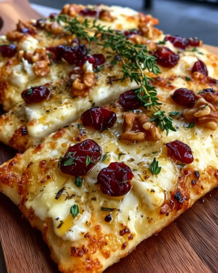 Crispy Flatbread with Brie, Cranberries & Toasted Walnuts with Hot Honey