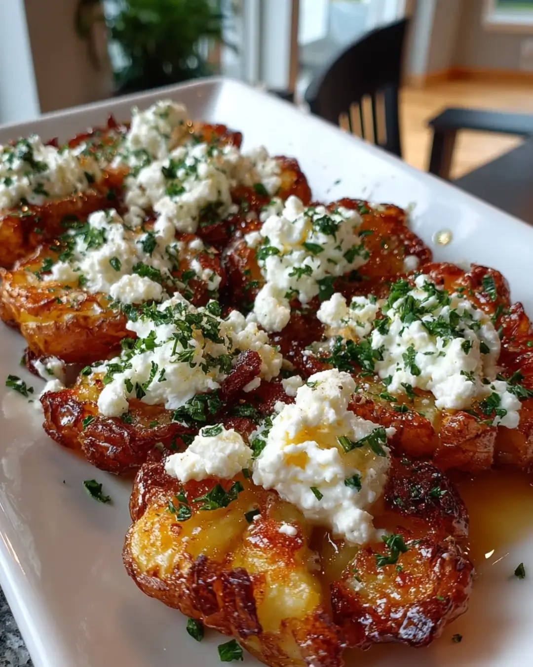 Crispy Smashed Potatoes with Whipped Feta and Hot Honey