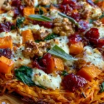 Crispy Sweet Potato & Butternut Rosti Tart with Feta, Spinach, Cranberry & Sage Brown Butter + Walnut Honey
