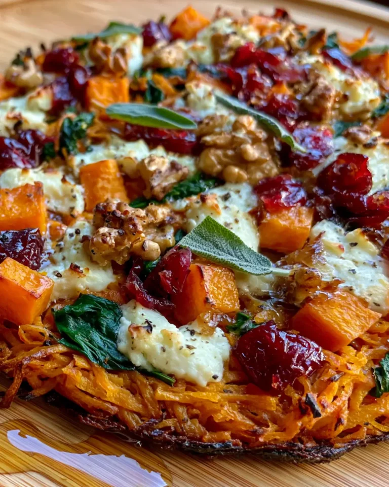 Crispy Sweet Potato & Butternut Rosti Tart with Feta, Spinach, Cranberry & Sage Brown Butter + Walnut Honey