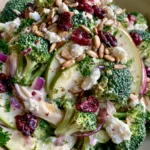 Crunchy Apple & Broccoli Salad with Cranberries, Feta, Sunflower Seeds & Honey Dressing