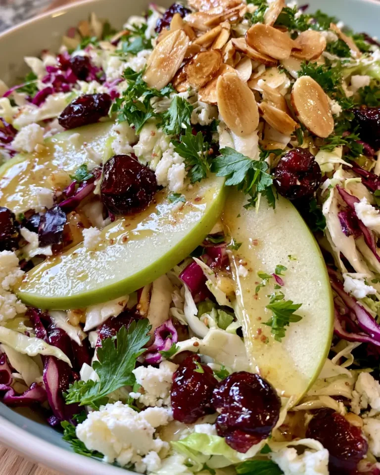 Crunchy Cabbage Salad with Apple, Cranberries, Toasted Almonds & Honey Mustard