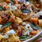Golden Butternut Squash Pasta Bake with Burrata, Crispy Sage, Pecans & Hot Honey