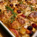 Harvest Chicken Biscuit Bake with Apples, Cranberries & Brie