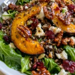 Roasted Acorn Squash Salad with Wild Rice, Cranberries, Feta & Maple Pecans