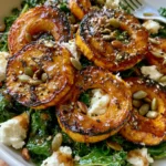 Roasted Delicata Squash Salad with Kale, Goat Cheese, Pepitas & Maple Dijon