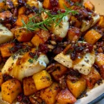 Roasted Pumpkin & Brie Skillet with Cranberry-Honey Drizzle & Toasted Pecans