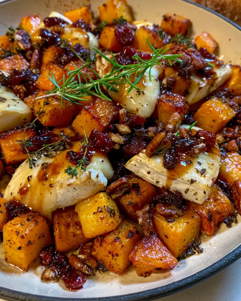 Roasted Pumpkin & Brie Skillet with Cranberry-Honey Drizzle & Toasted Pecans