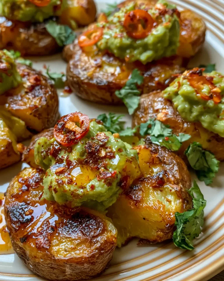 Smashed Potatoes with Creamy Avocado and Chili Honey