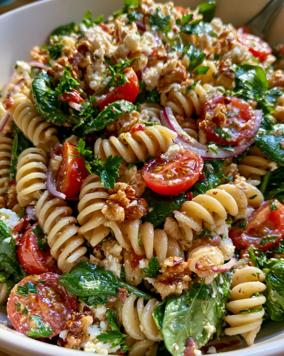 Spinach, Walnut and Fetta Pasta Salad
